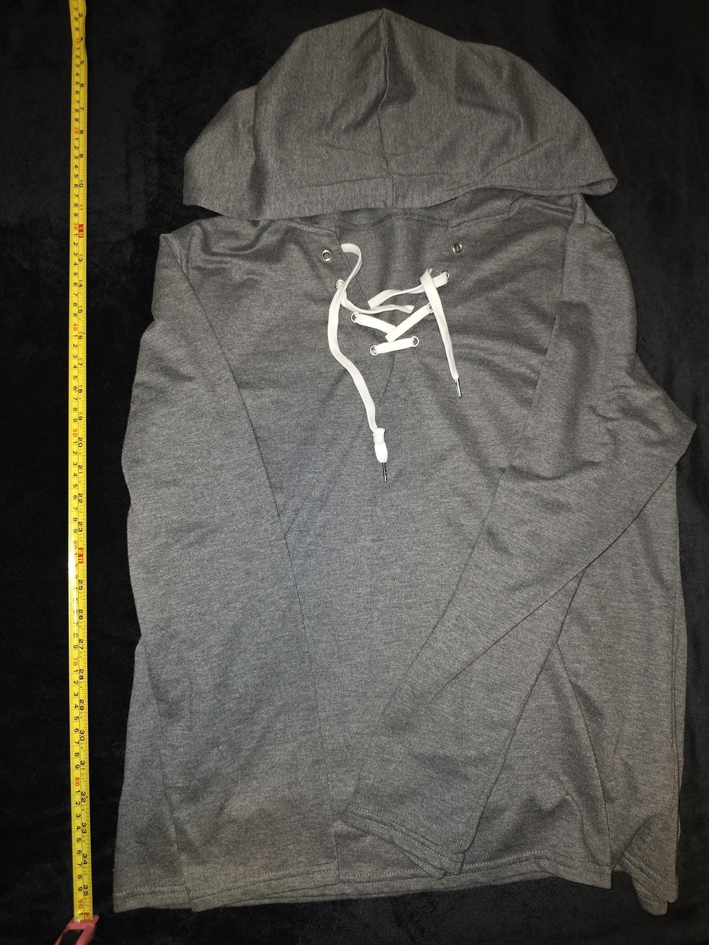 Gray Lace-Up Hooded Pullover Sweatshirt